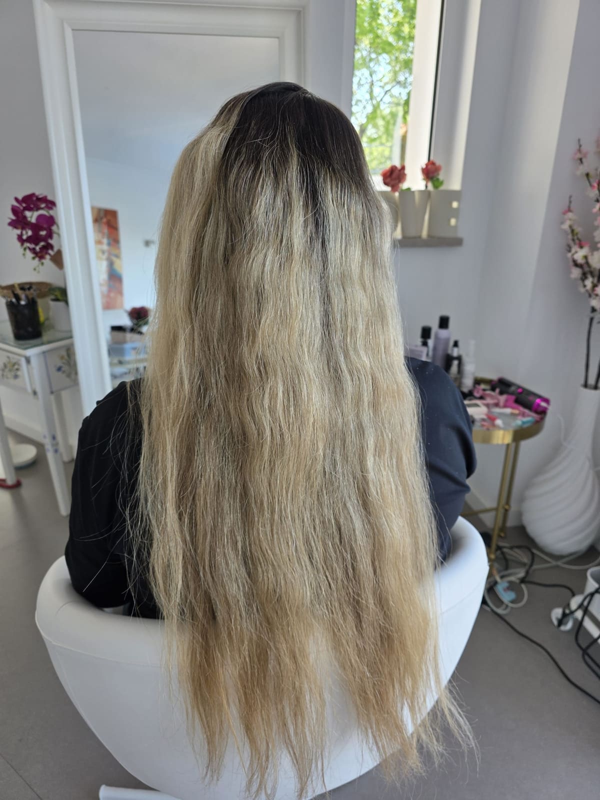 Antes — extensões de queratina com balayage por Rosana Hall, Almancil Algarve