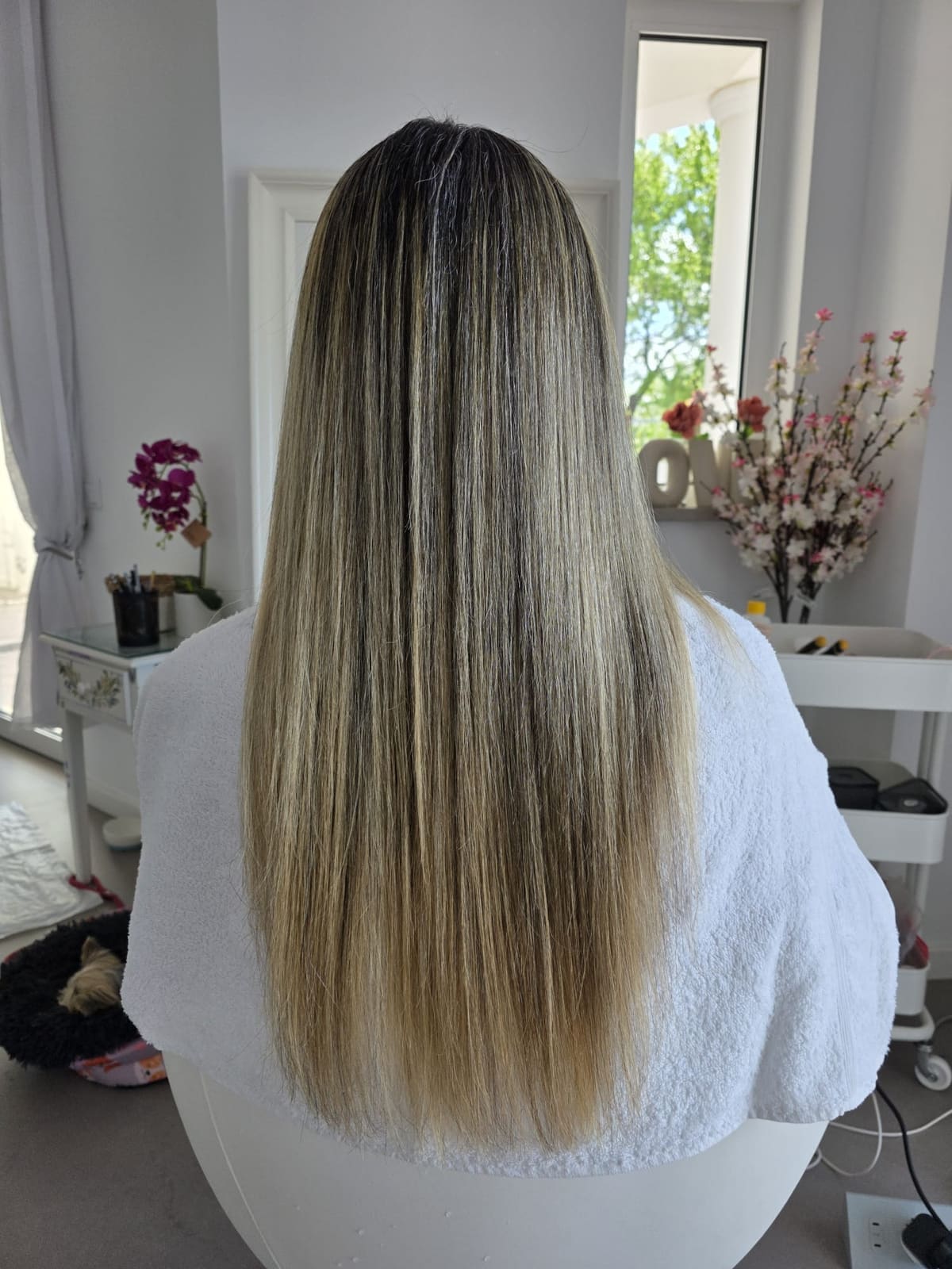 Depois — resultado de extensões de queratina com balayage na L'EssenzaRosa, Almancil
